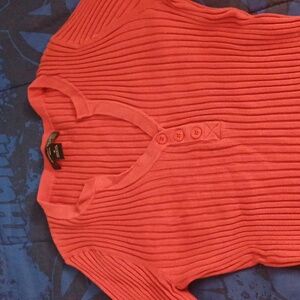August Silk Coral Ribbed Long Sleeve Top